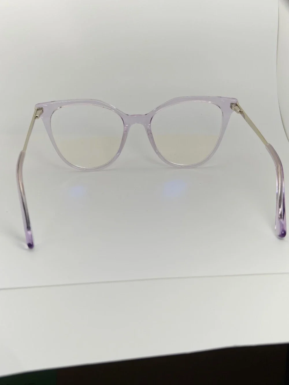 Carolina. Clear Lavender Cat-Eye Pale Gold Meta. Glasses for Women.